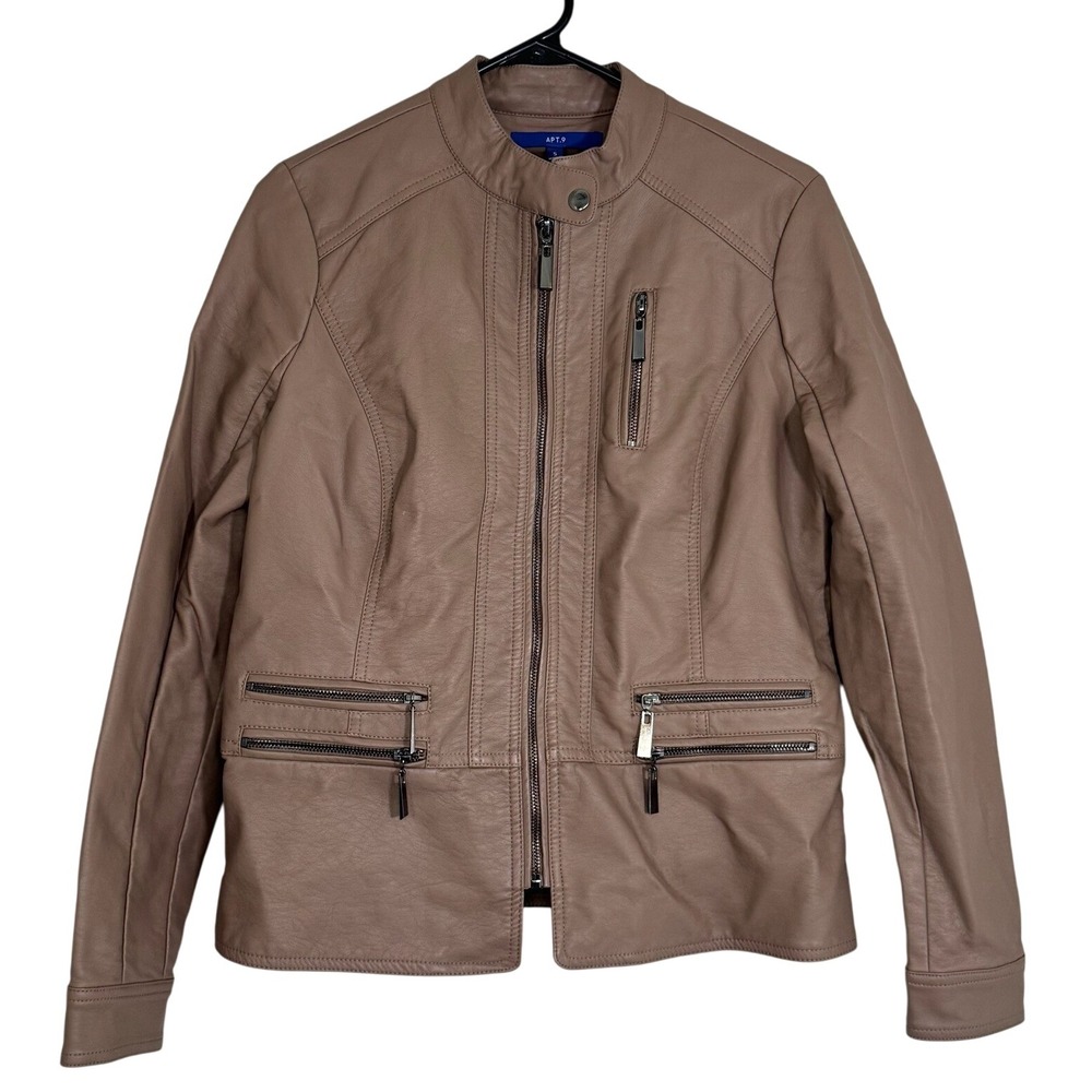 Apt. 9 Brown Faux Leather‎ Zip Up Flight Motorcycle Biker Jacket Women's Small